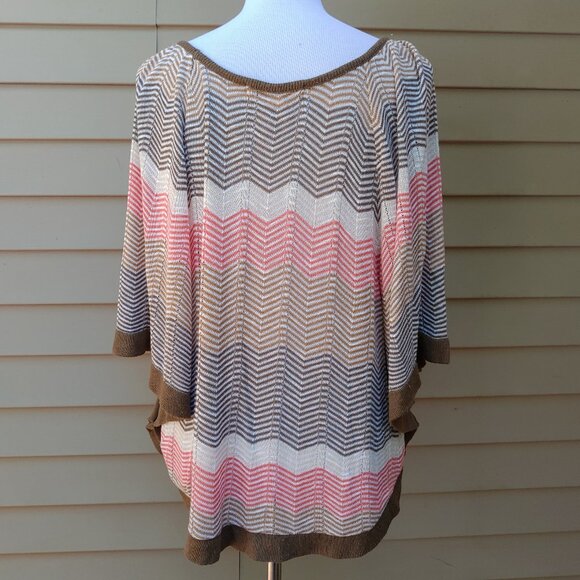 Forever 21 Multicolor Chevron Dolman Knit Blouse Brown Red Tan Open-Knit - Picture 9 of 12